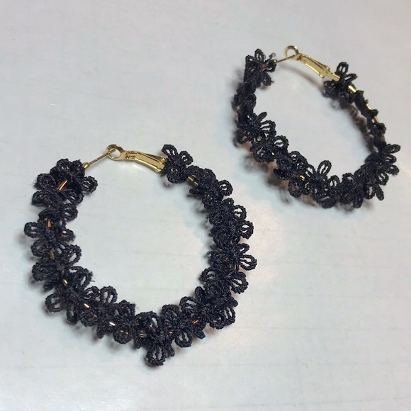 CROCHET FLORAL Gold Hoop Earrings - Picture 5 of 11